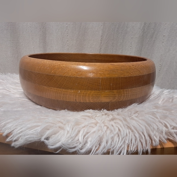 Vintage Handcarved 14" Wooden Serving Bowl And Serving Spoon Made In The USA - Picture 5 of 11